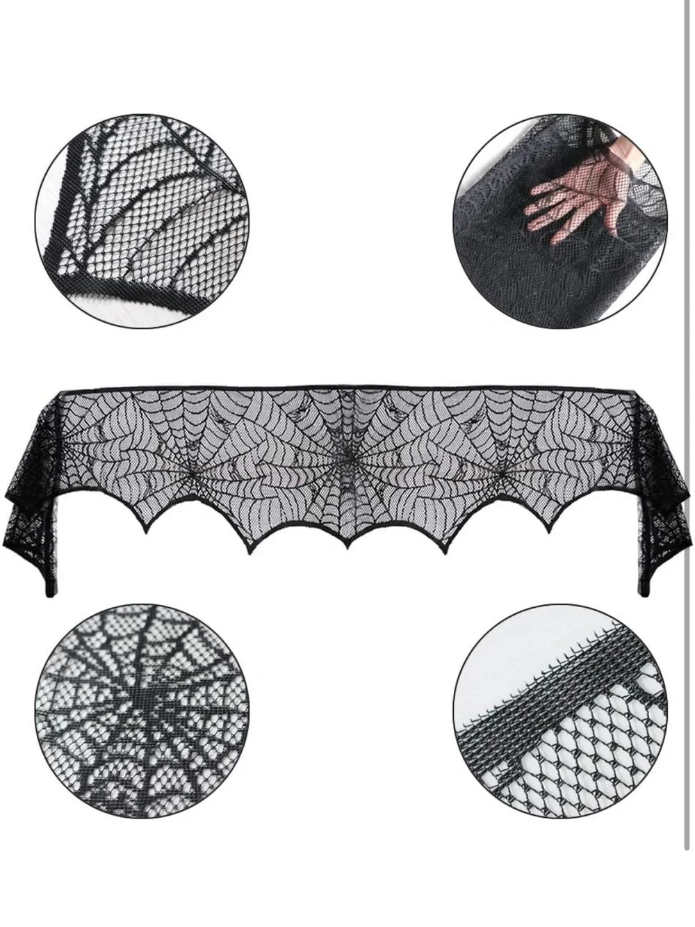 Spooky Spiderweb Lace Mantel Runner - Black Halloween Decor